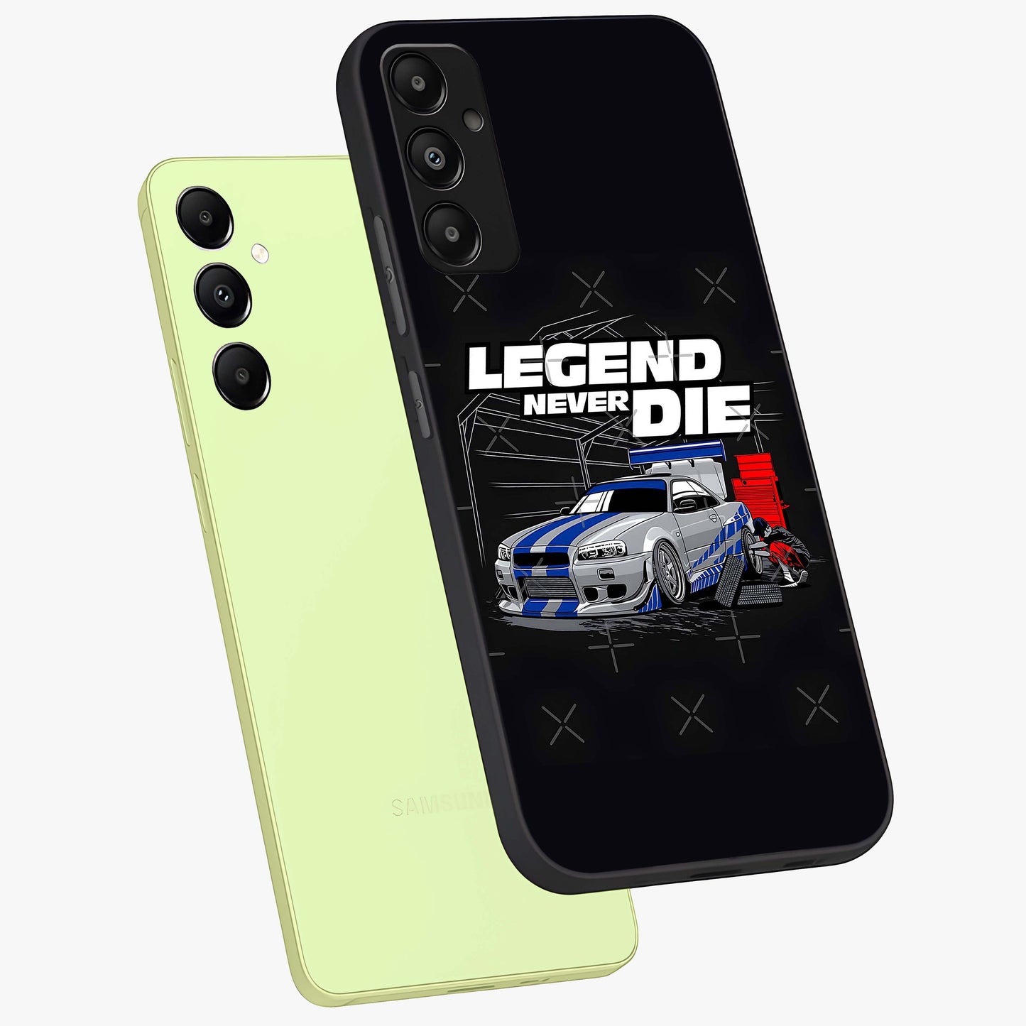 Midnight Racing Legacy Glass Case displayed in angled mockup highlighting dynamic automotive design with bold midnight aesthetic.
