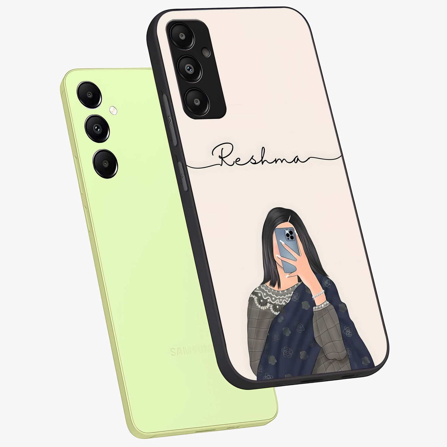 Mirror Mood Muse With Custom Name Glass Case displayed in angled mockup highlighting aesthetic mirror inspired design with custom name feature.