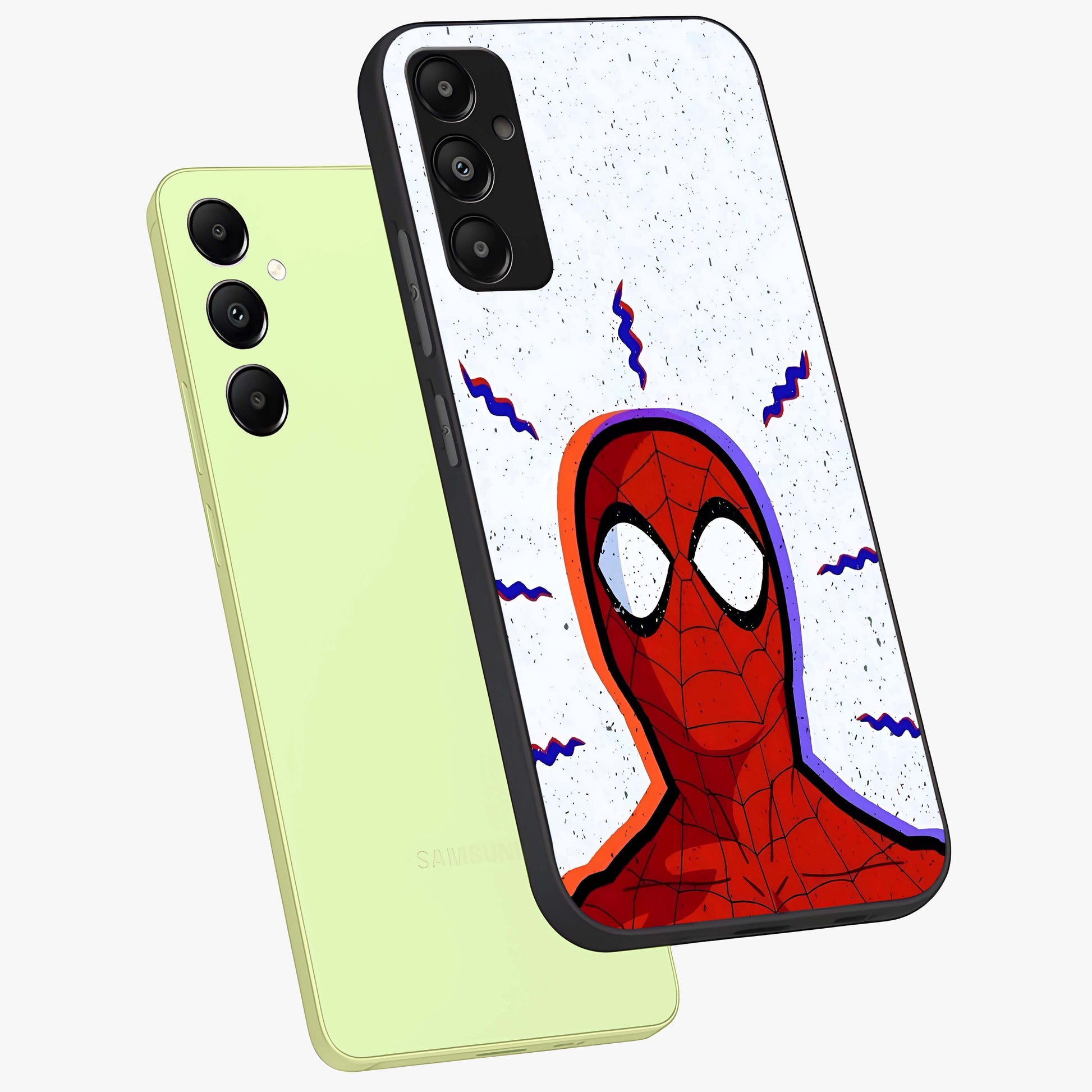 Omg Spiderman Glass Case displayed in angled mockup highlighting dynamic hero illustration with action comic aesthetic.