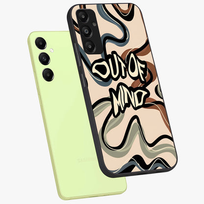 Out Of Mind Glass Case displayed in angled mockup highlighting bold statement design with modern artistic aesthetic.