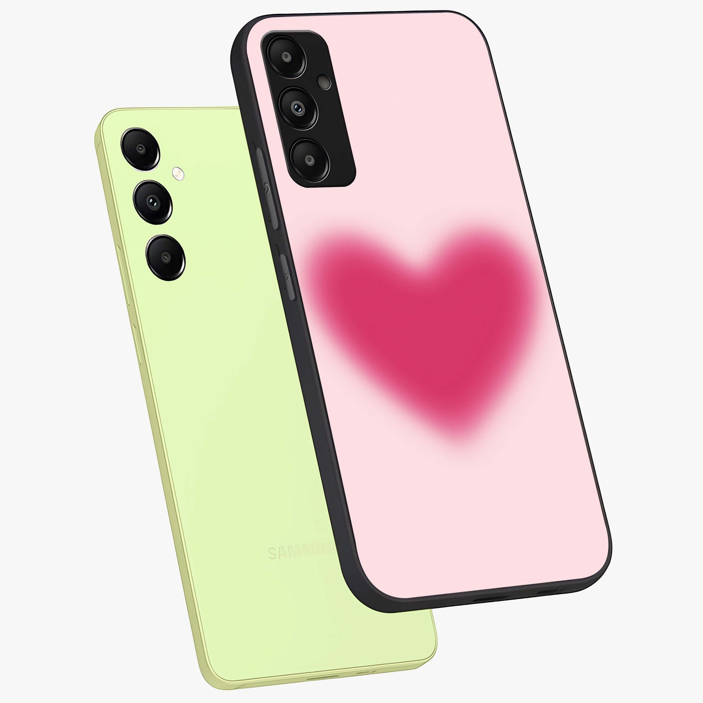 Pink Aura Heart Glass Case displayed in angled mockup highlighting vibrant pink heart design with dreamy aura aesthetic.