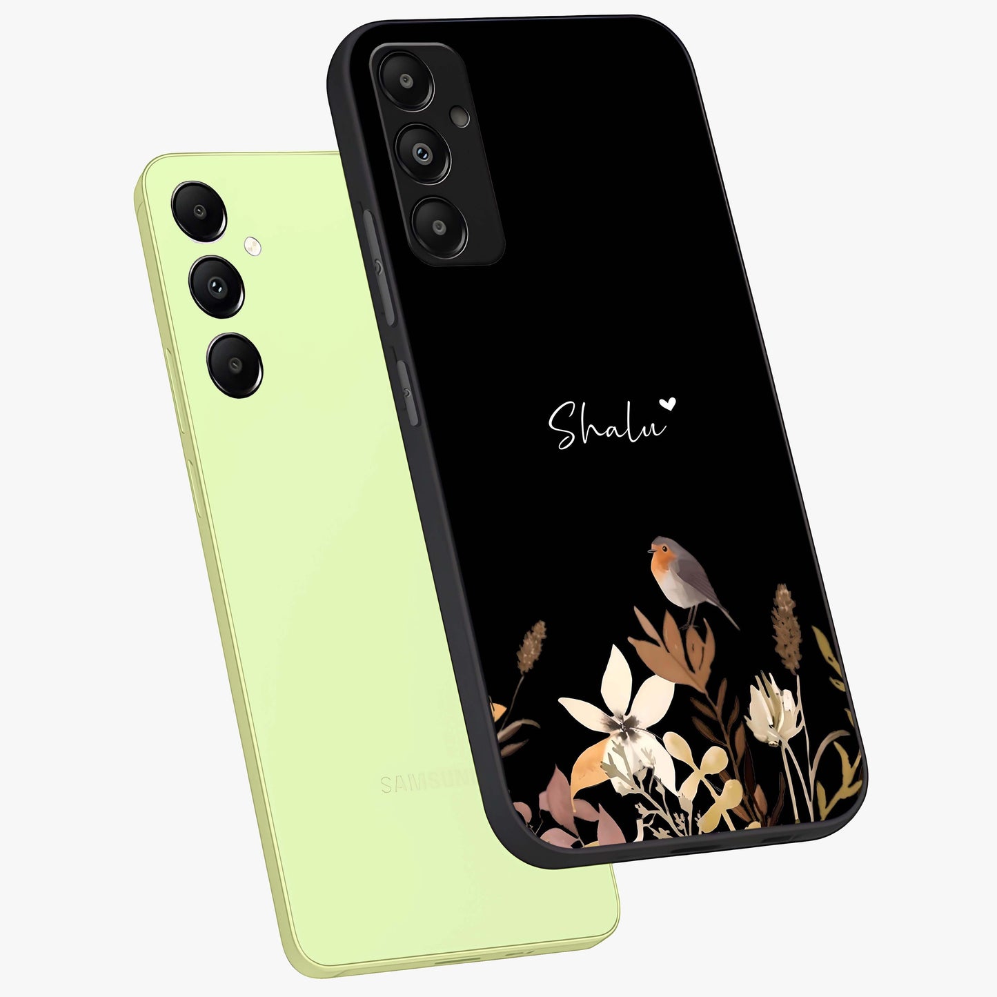 Quiet Garden Tune Custom Name Glass Case displayed in angled mockup highlighting delicate floral garden design with custom name feature.