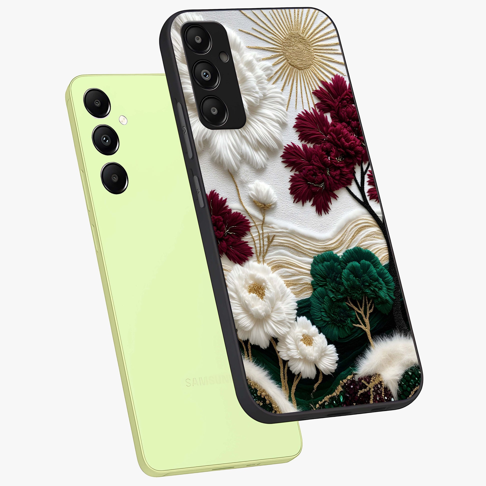 Radiant Bloom Elegance Glass Case displayed in angled mockup highlighting graceful floral design with radiant aesthetic style.