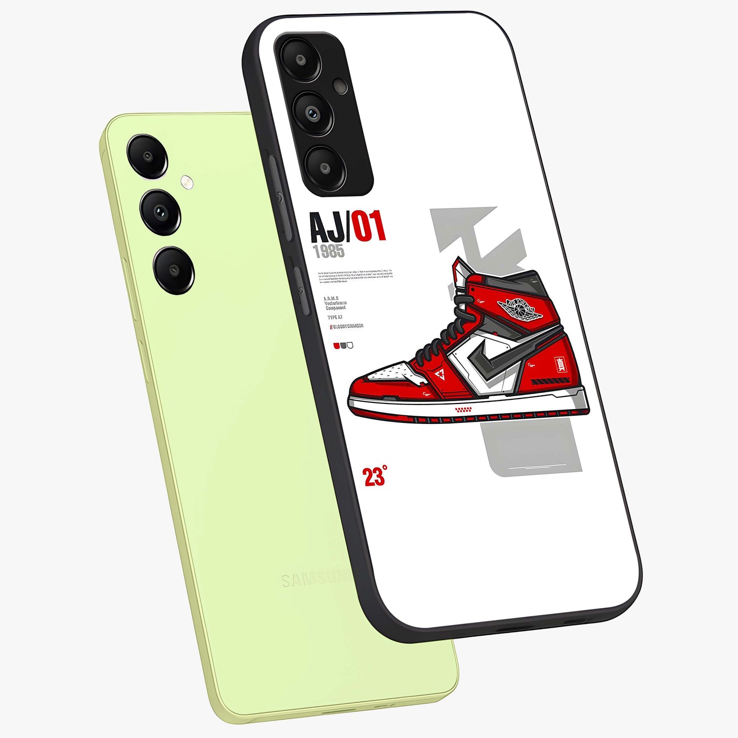 Retro Sneaker Blueprint Glass Case displayed in angled mockup highlighting detailed shoe design with sporty retro aesthetic.