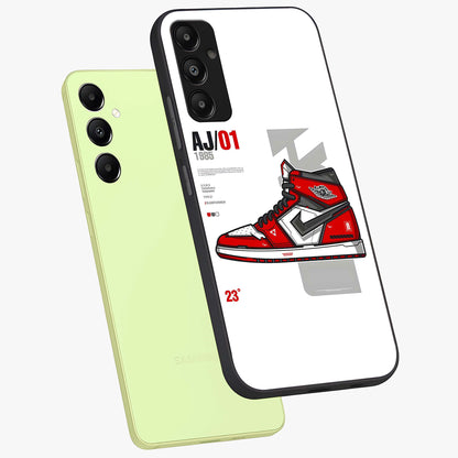 Retro Sneaker Blueprint Glass Case displayed in angled mockup highlighting detailed shoe design with sporty retro aesthetic.