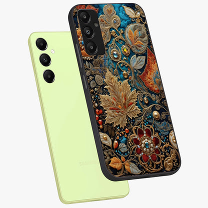 Royal Jewel Garden Glass Case displayed in angled mockup highlighting vibrant jewel inspired floral design with elegant aesthetic.