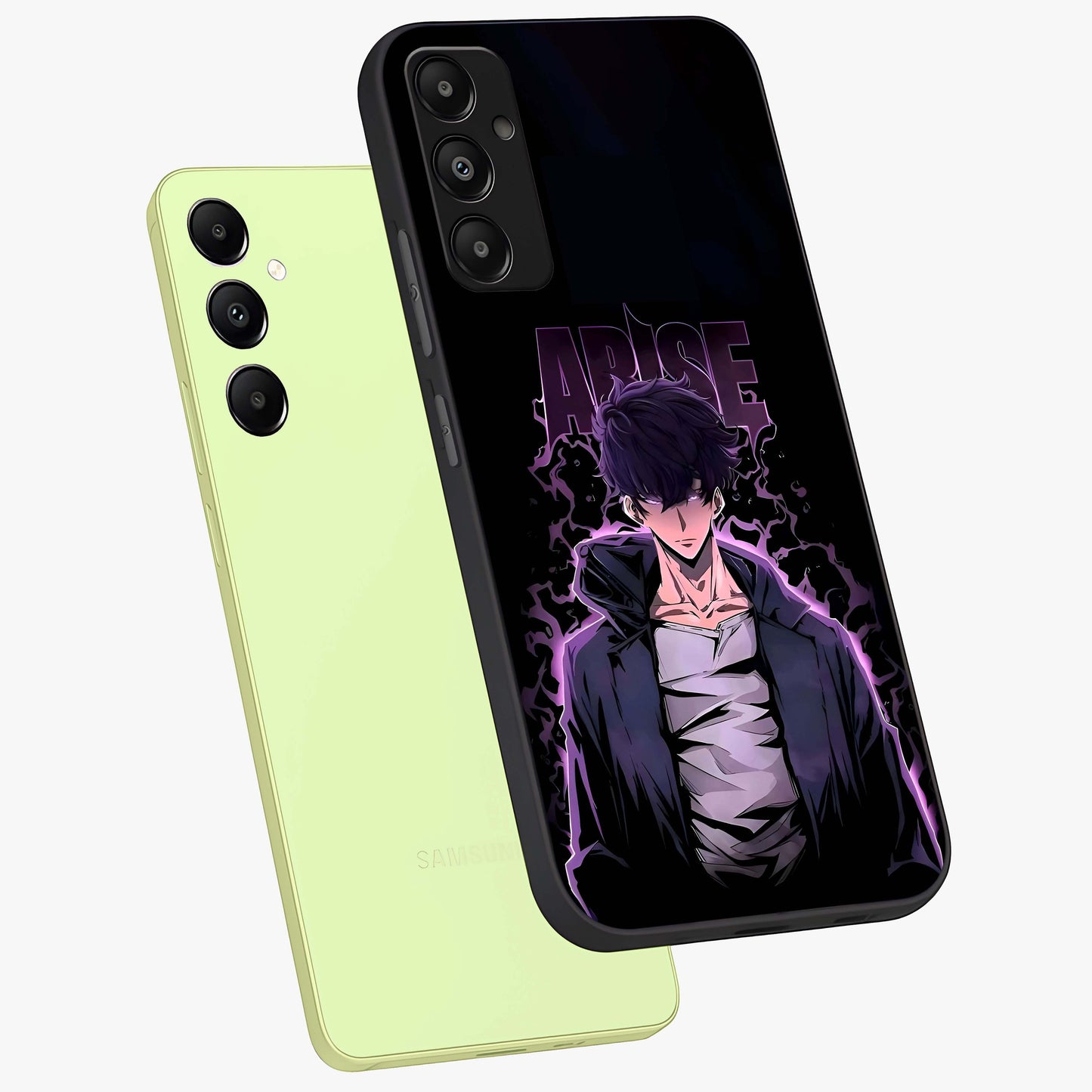 Shadow Monarch Awakening Glass Case displayed in angled mockup highlighting dramatic shadow warrior design with fantasy aesthetic.