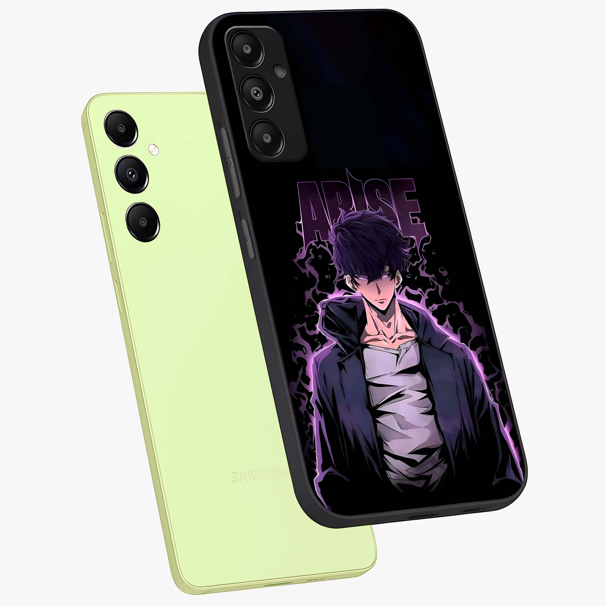Shadow Monarch Awakening Glass Case displayed in angled mockup highlighting dramatic shadow warrior design with fantasy aesthetic.