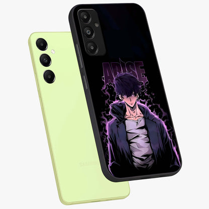 Shadow Monarch Awakening Glass Case displayed in angled mockup highlighting dramatic shadow warrior design with fantasy aesthetic.