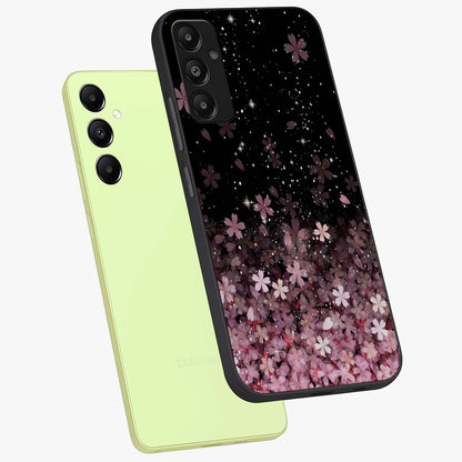Small Starry Flowers Glass Case displayed in angled mockup highlighting tiny flower pattern with celestial aesthetic style.