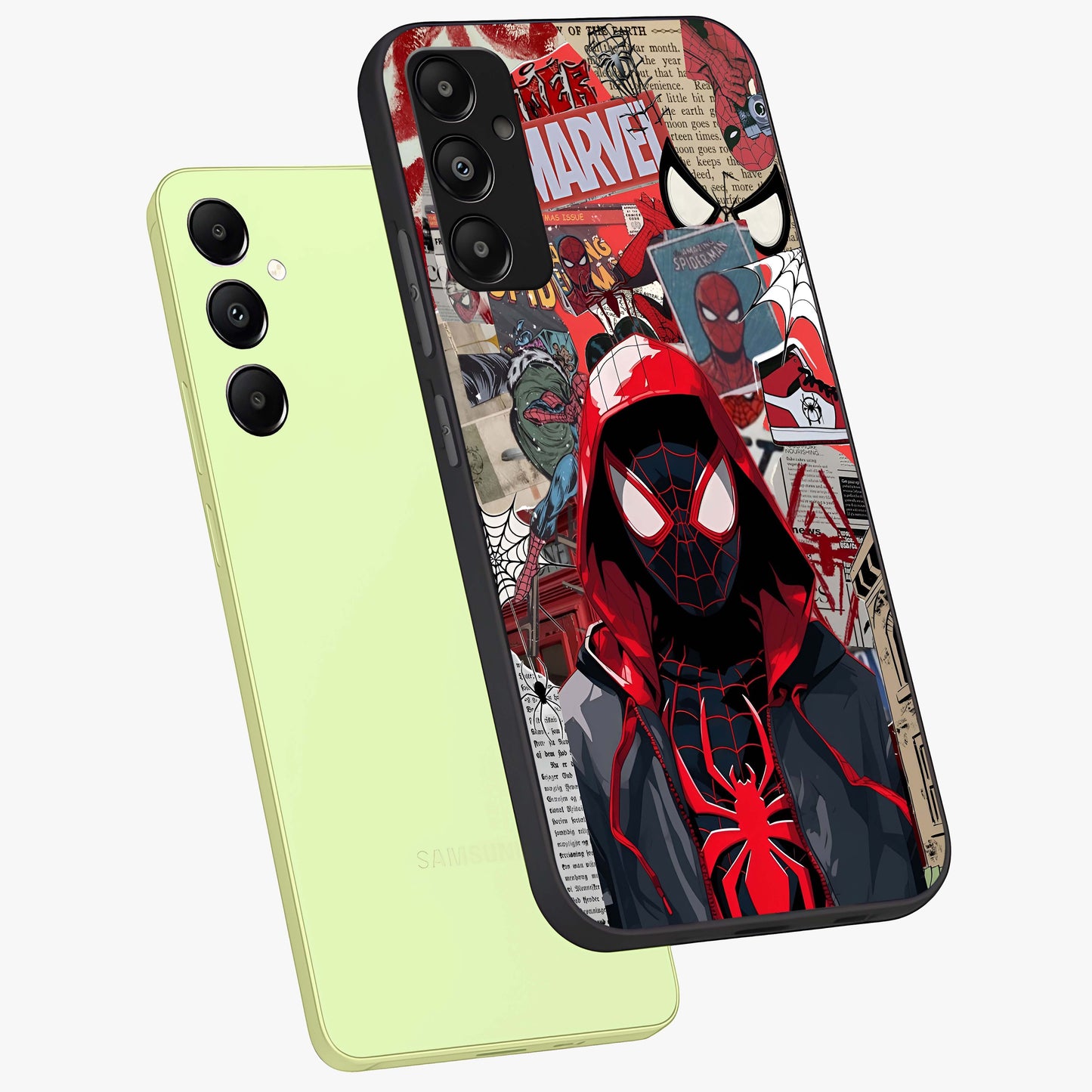 Spider Collage Street Glass Case displayed in angled mockup highlighting dynamic street style collage design with comic aesthetic.
