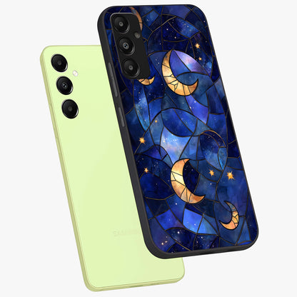 Starlit Sky Tapestry Glass Case displayed in angled mockup highlighting celestial night pattern with artistic aesthetic style.