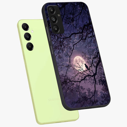 Whispering Moon Silence Glass Case displayed in angled mockup highlighting calm lunar design with dreamy night aesthetic.