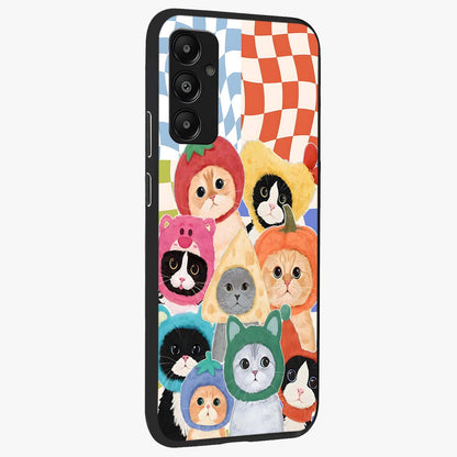 Cats in Fruits Glass Case upright view showcasing charming cat artwork with fun fruity theme.
