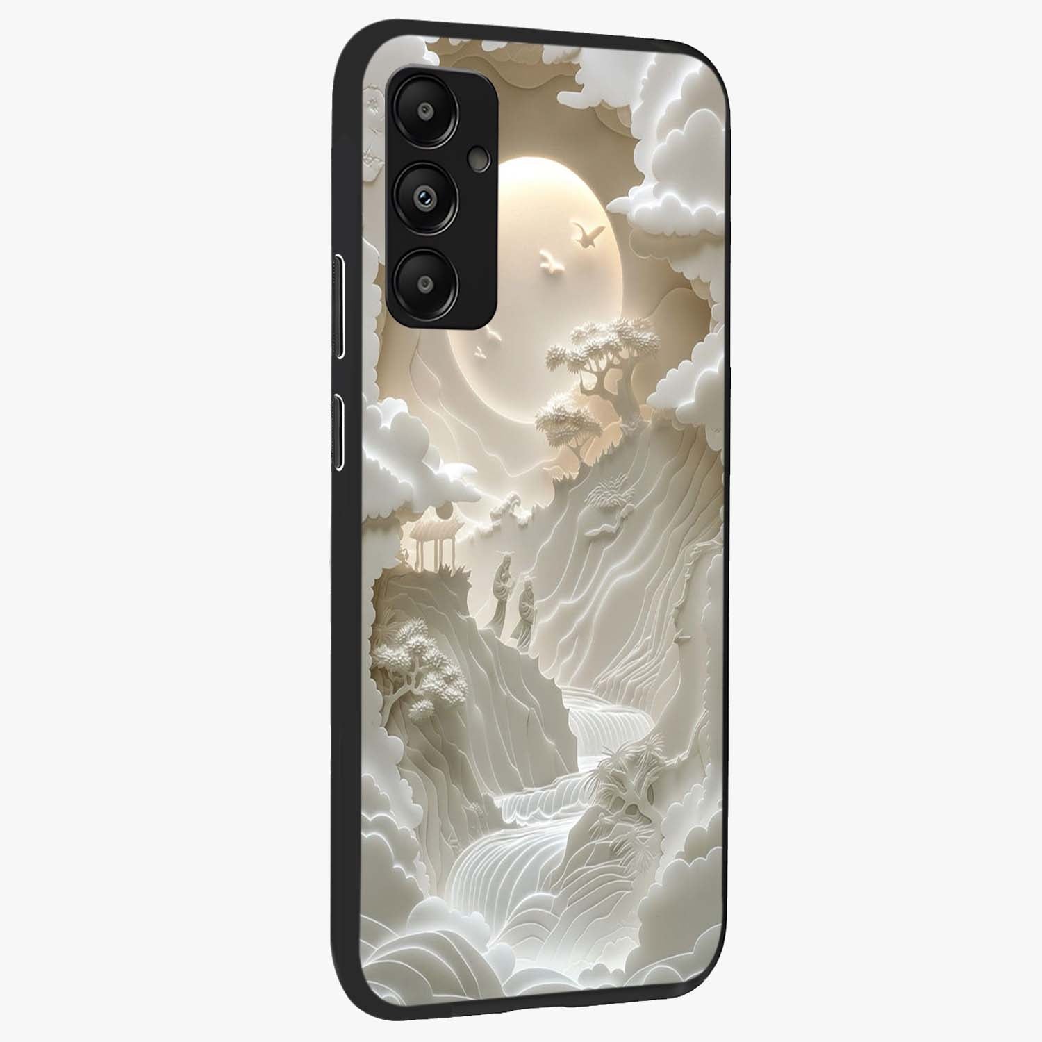 Celestial Origami Glass Case upright view showcasing creative origami artwork with modern celestial style.