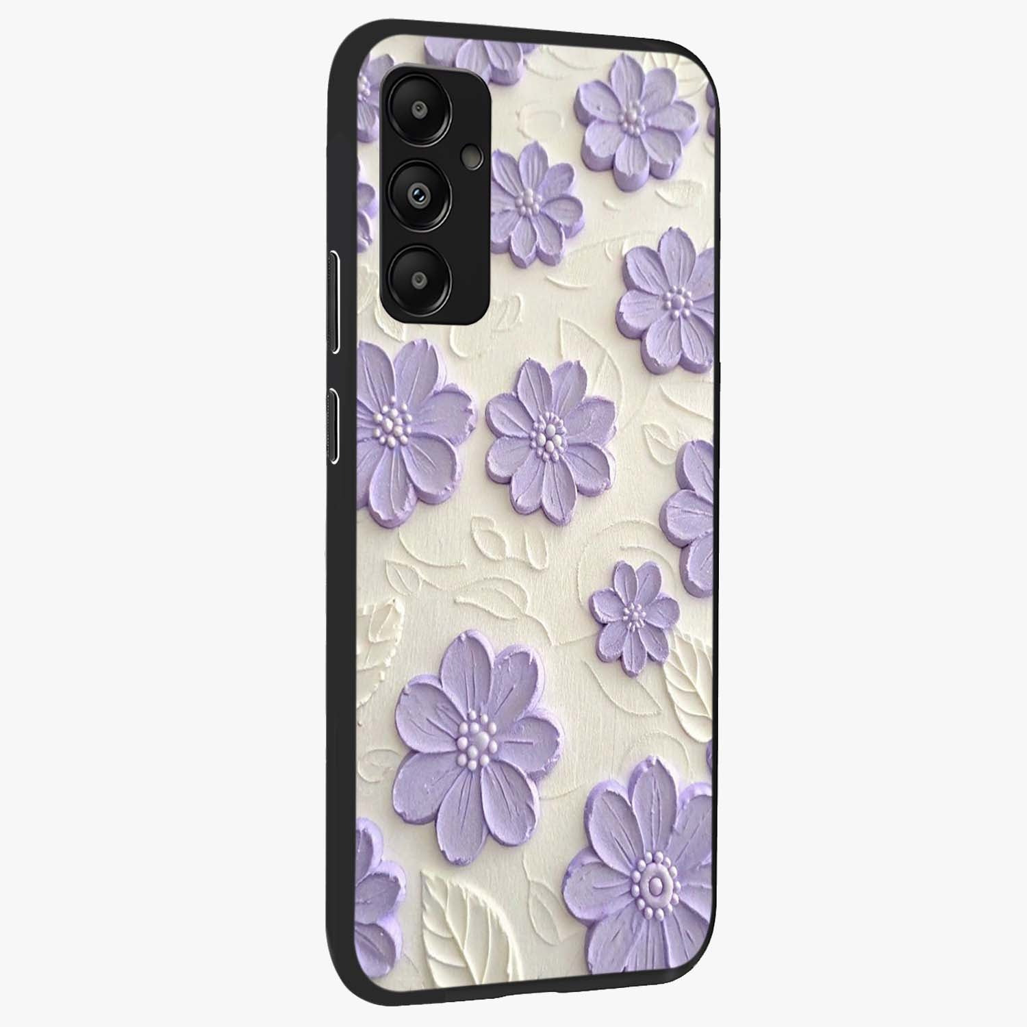 Floral Wall Art With Purple Flowers Glass Case upright view showcasing elegant purple flower artwork with decorative floral theme.