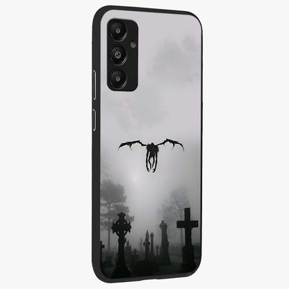Graveyard Shadow Descent Glass Case upright view showcasing haunting graveyard artwork with dramatic dark theme.