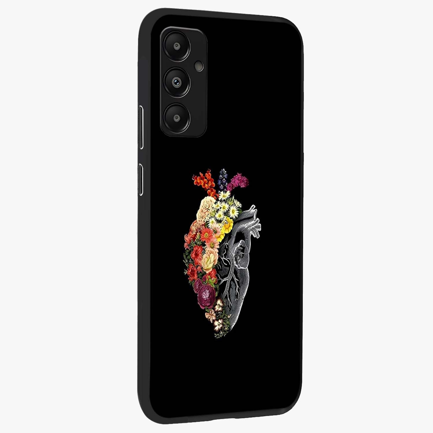Heart With Flowers Glass Case upright view showcasing decorative heart and floral artwork with sweet romantic theme.