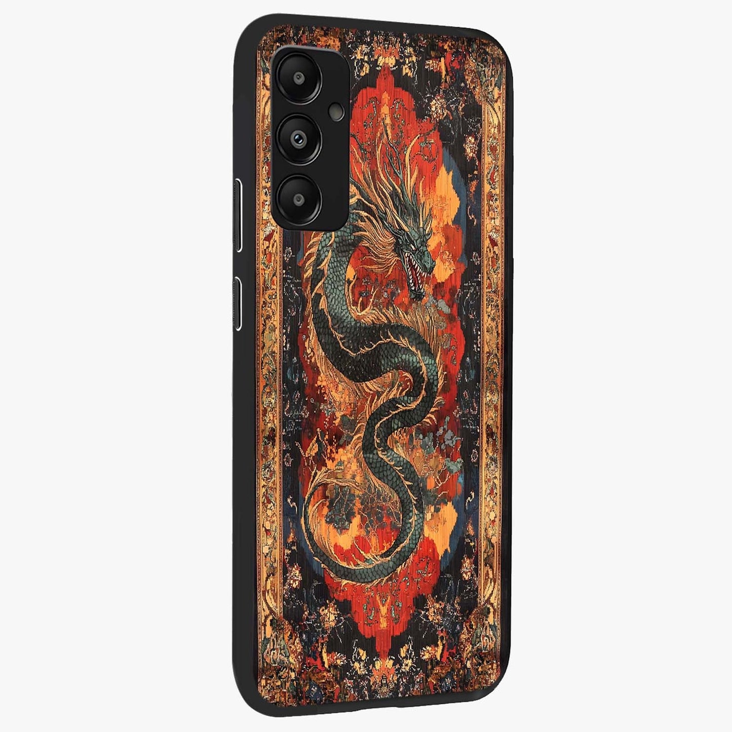 Inferno Dragon Soul Glass Case upright view showcasing intense dragon artwork with fantasy fire theme.