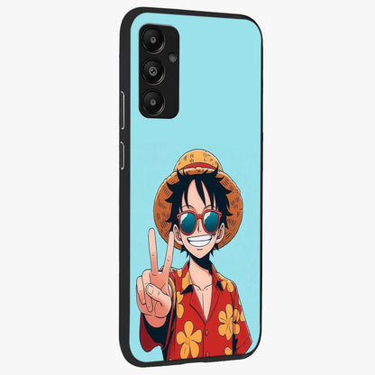 Luffy Summer Anime Vibe Glass Case upright view showcasing dynamic anime artwork with bright adventurous theme.