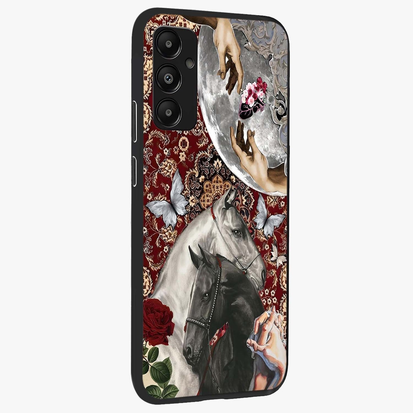 Moonlit Royal Stallion Glass Case upright view showcasing dramatic horse artwork with glowing moon themed design.