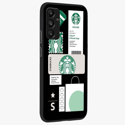 Starbucks Mocha Glass Case upright view showcasing trendy coffee inspired artwork with modern lifestyle theme.