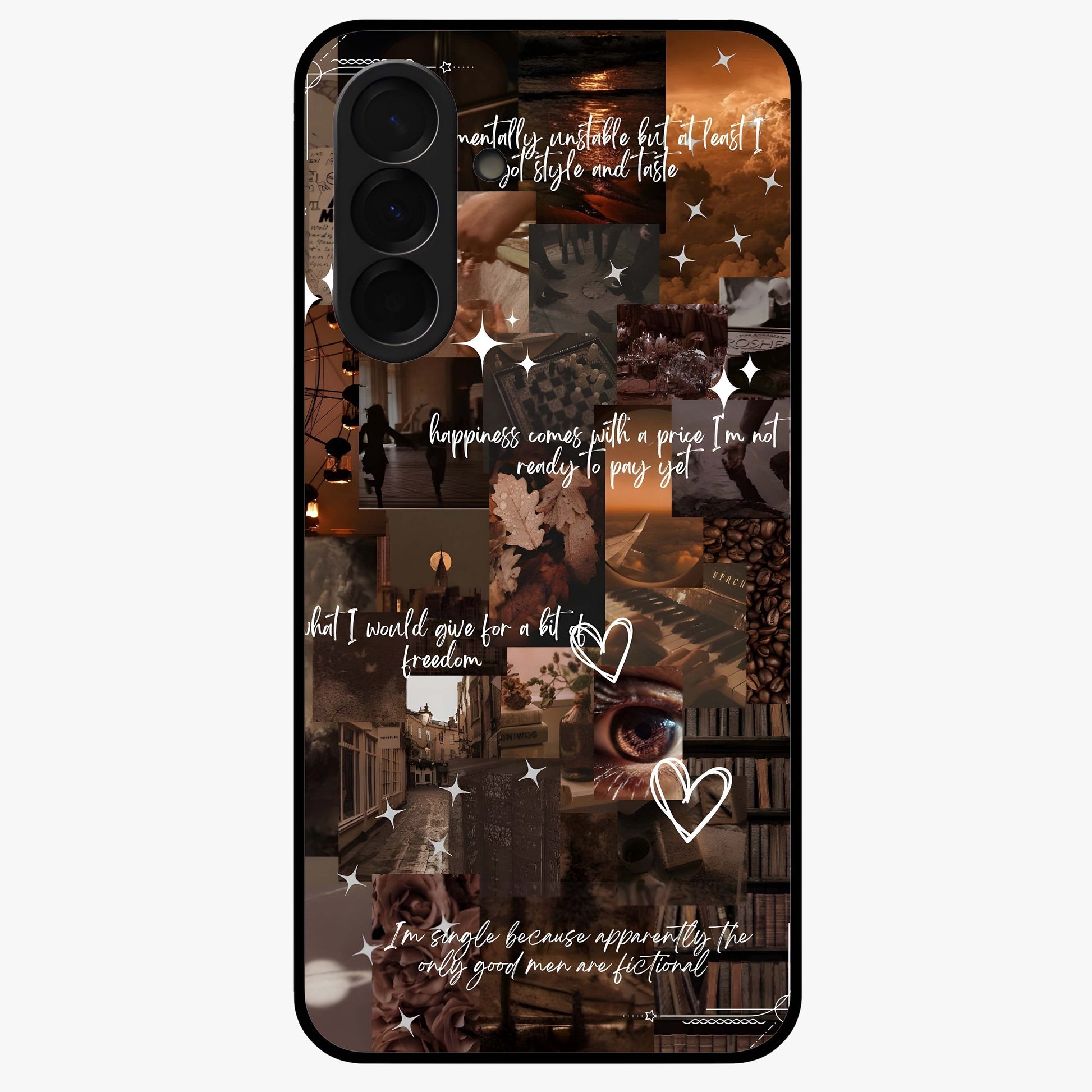 Bittersweet Aesthetic Chaos Glass Case showing flat back view with artistic chaotic aesthetic design and glossy glass finish.