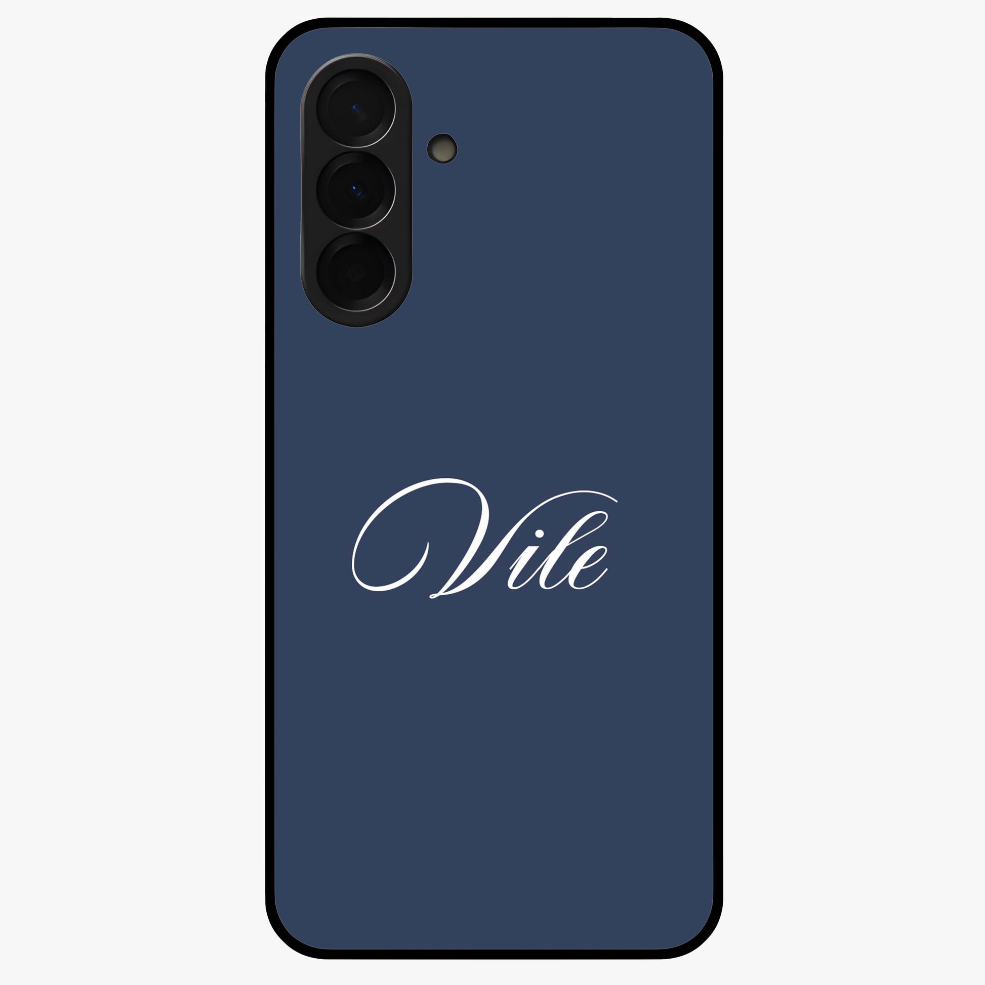 Blue Background Personalized Custom Name Glass Case showing flat back view with minimal blue background and custom name design.