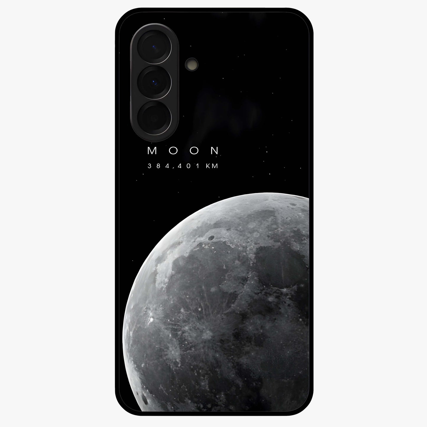 Cosmic Moon Glow Glass Case showing flat back view with glowing moon artwork and glossy glass finish.