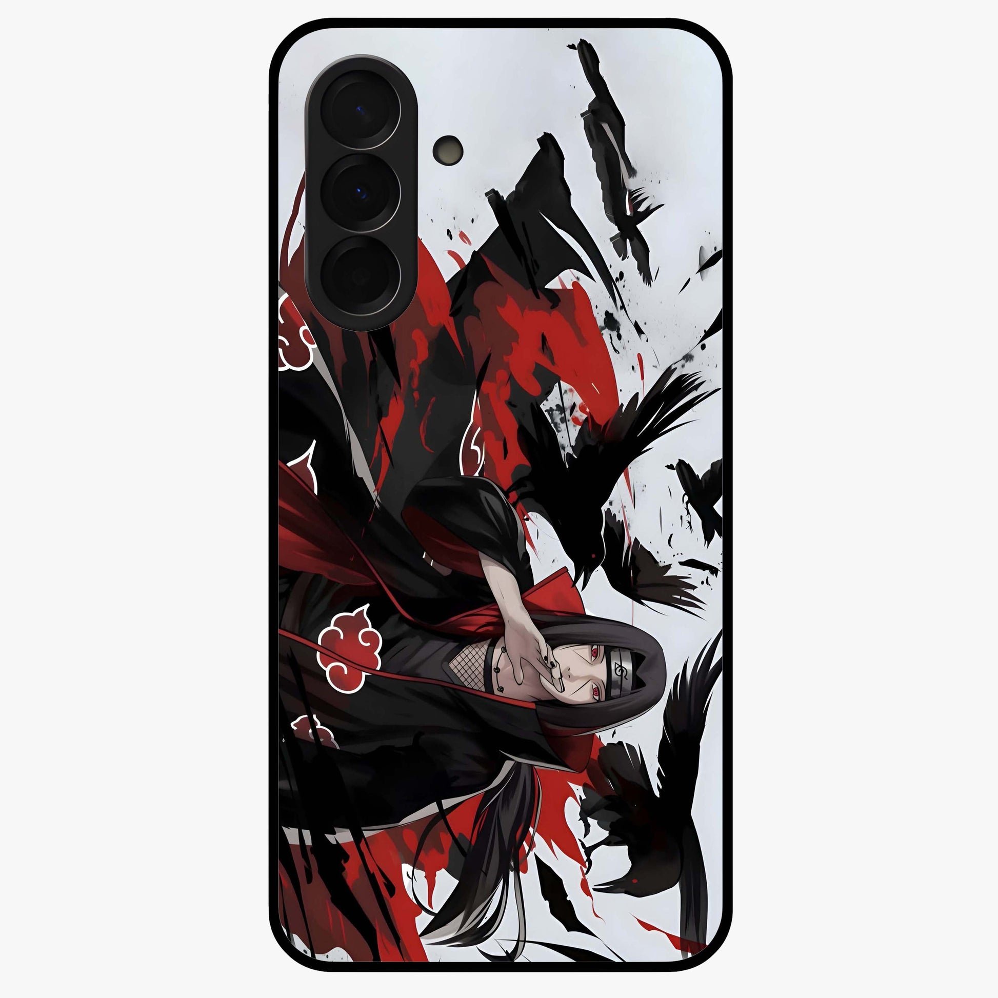 Crimson Crow Illusion Glass Case showing flat back view with artistic crow illusion artwork and glossy glass finish.