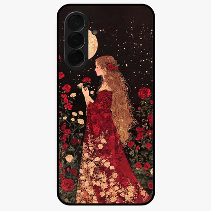 Crimson Dreams Glass Case showing flat back view with dreamy crimson artwork and glossy glass finish.