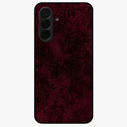 Crimson Fade Flow Glass Case showing flat back view with flowing crimson gradient artwork and glossy glass finish.