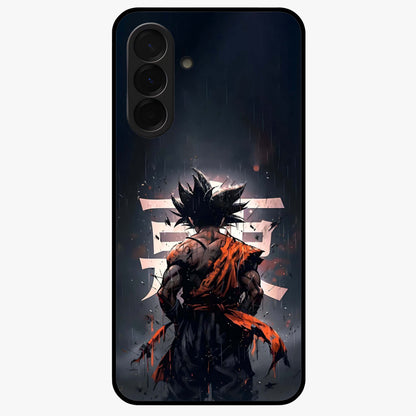 Dark Warrior In Rain Glass Case showing flat back view with warrior artwork in rainy atmosphere and glossy glass finish.