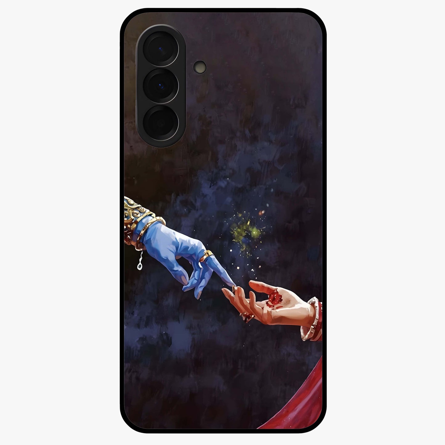 Divine Touch Eternal Glass Case showing flat back view with spiritual themed artwork and glossy glass finish.