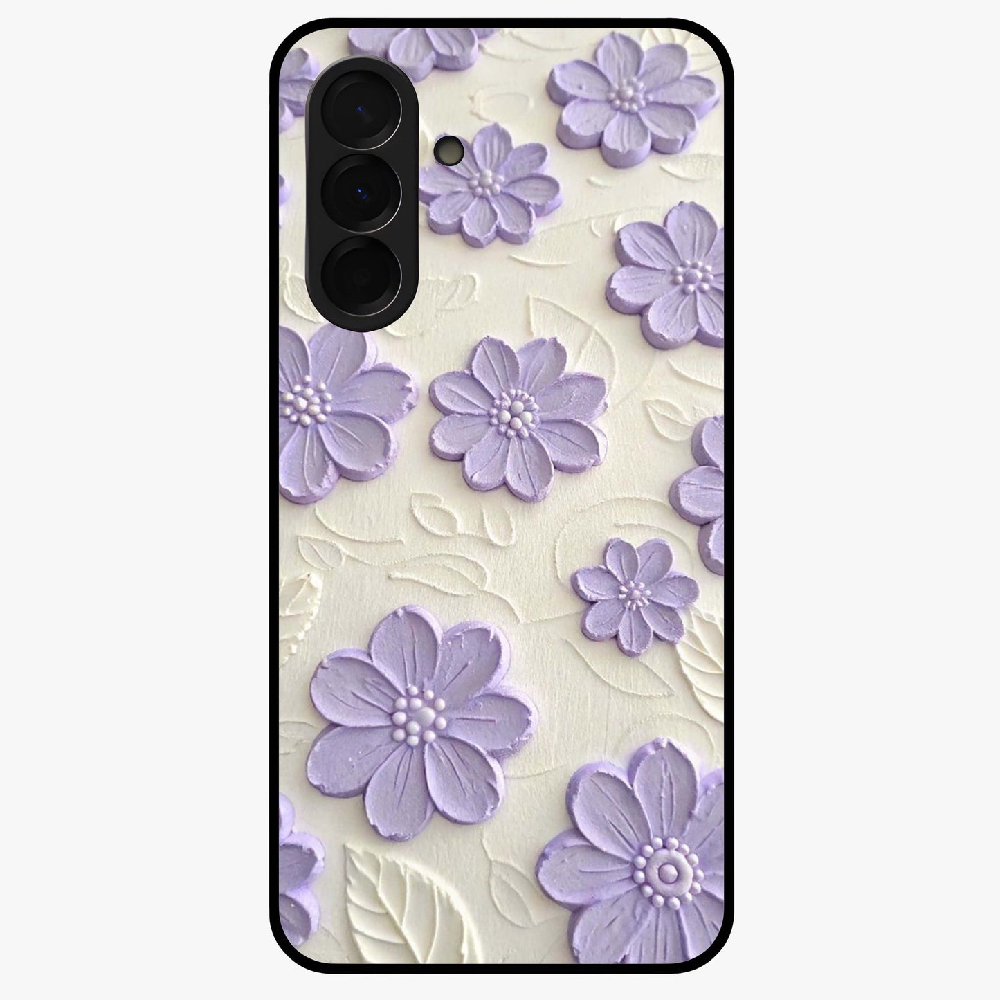 Floral Wall Art With Purple Flowers Glass Case showing flat back view with purple flower artwork and glossy glass finish.