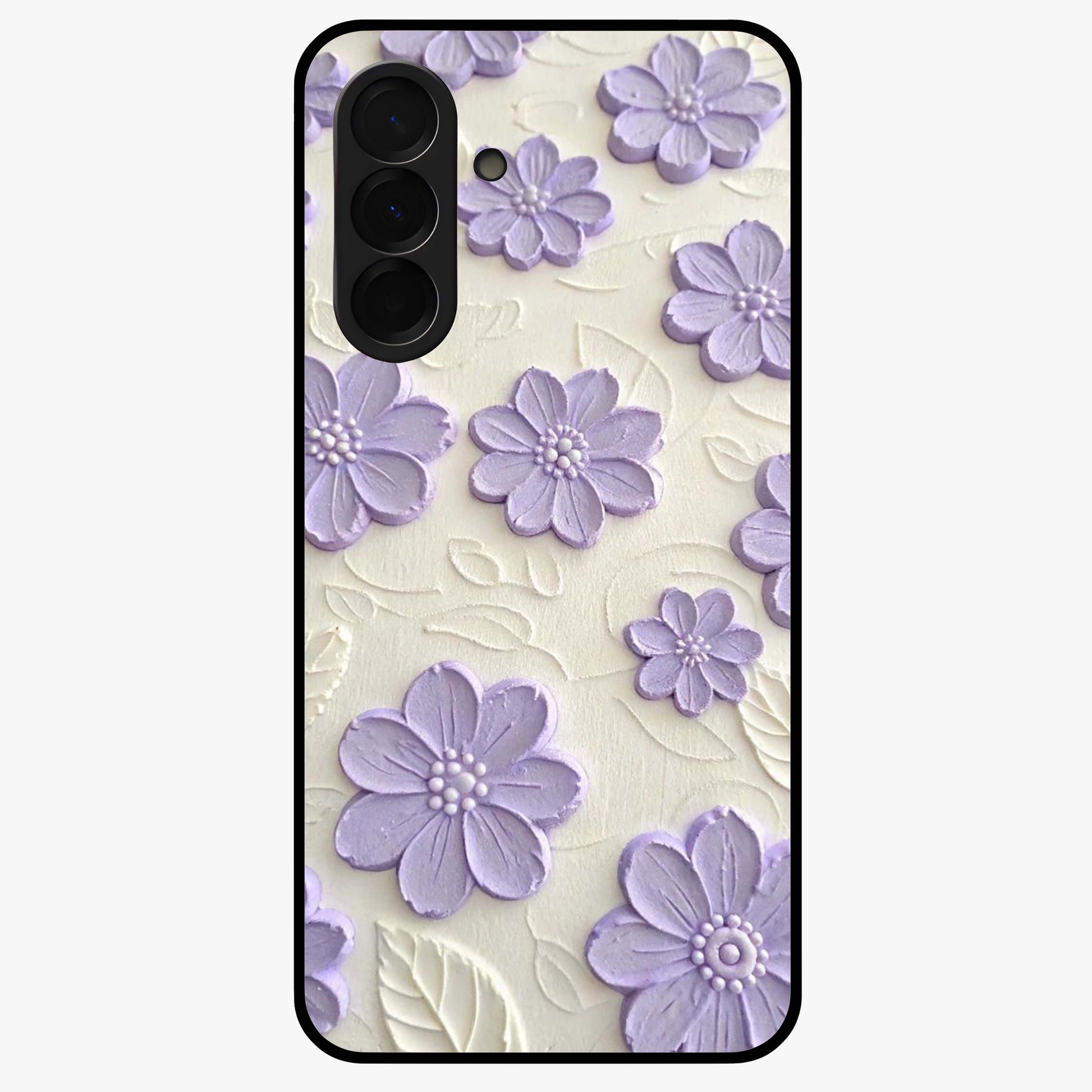 Floral Wall Art With Purple Flowers Glass Case showing flat back view with purple flower artwork and glossy glass finish.