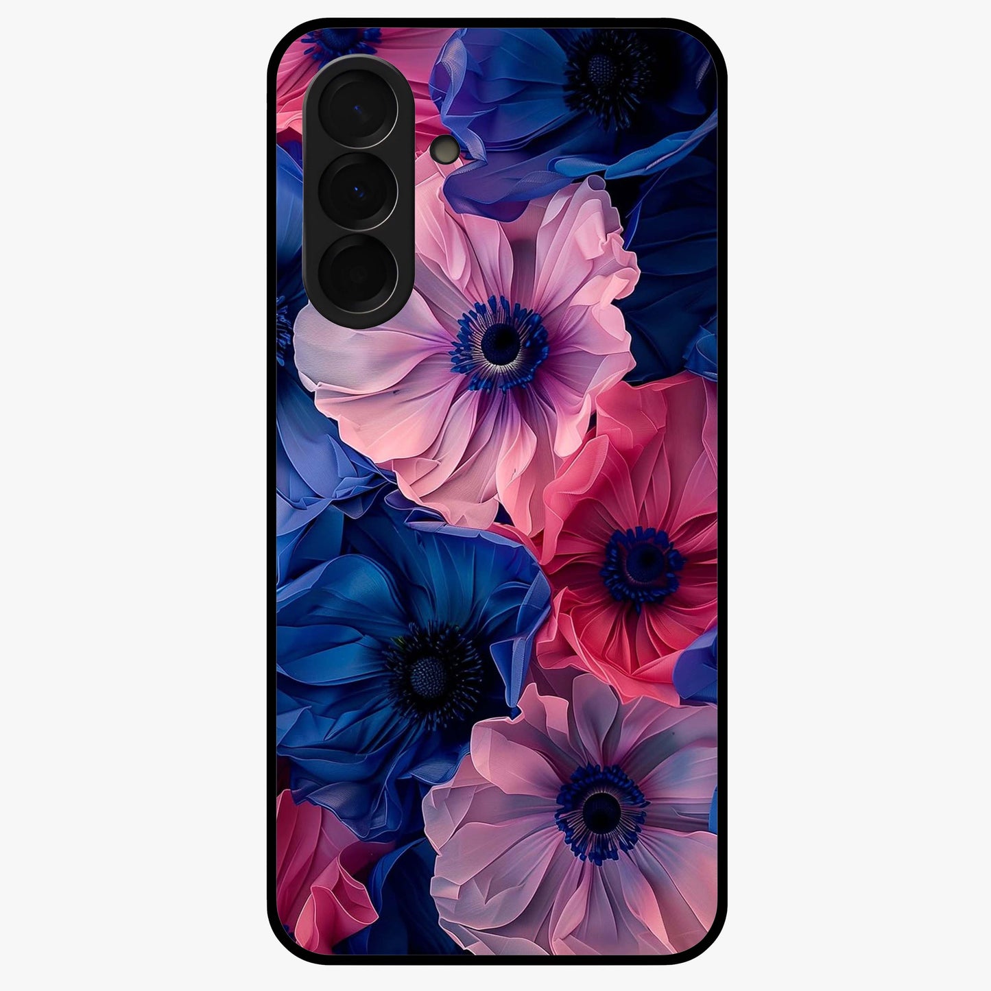 Flower Paper Art Pattern Glass Case showing flat back view with paper cut style floral artwork and glossy glass finish.