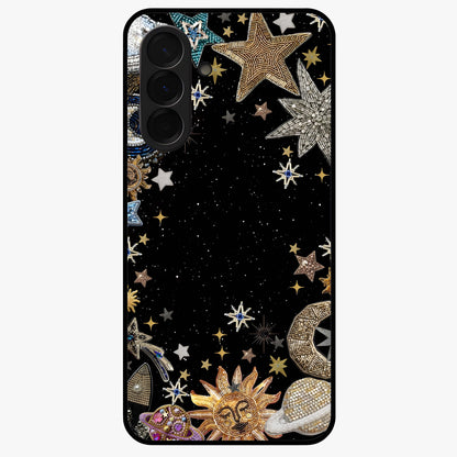 Galactic Jewel Stars Glass Case showing flat back view with sparkling star jewel artwork and glossy glass finish.