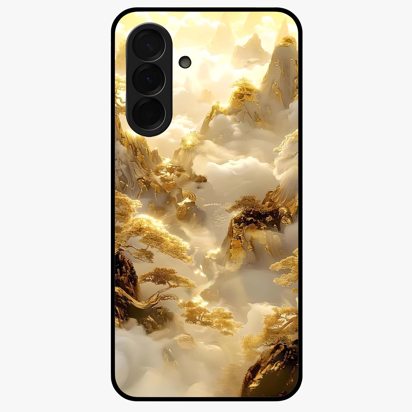Gates Of Illumination Glass Case showing flat back view with mystical illuminated gate artwork and glossy glass finish.
