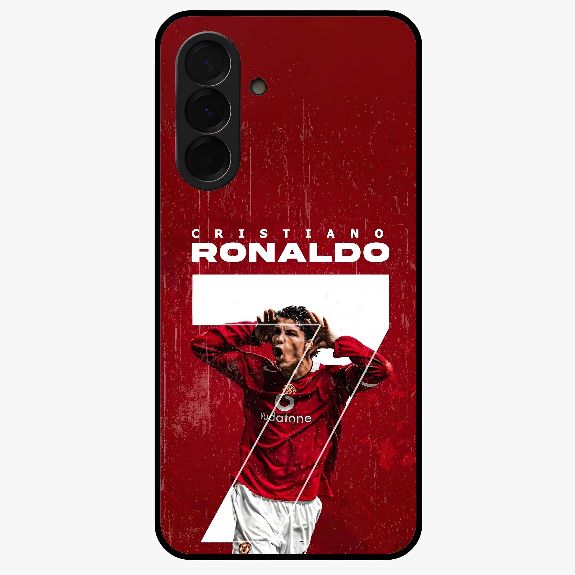 Goal Celebration Legacy Glass Case showing flat back view with football celebration inspired artwork and glossy glass finish.