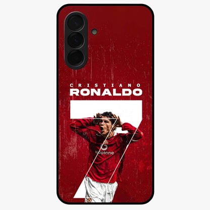 Goal Celebration Legacy Glass Case showing flat back view with football celebration inspired artwork and glossy glass finish.