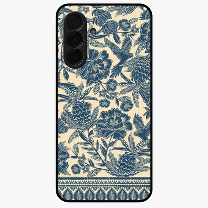 Heirloom Wild Bloom Glass Case showing flat back view with vintage inspired wild flower artwork and glossy glass finish.