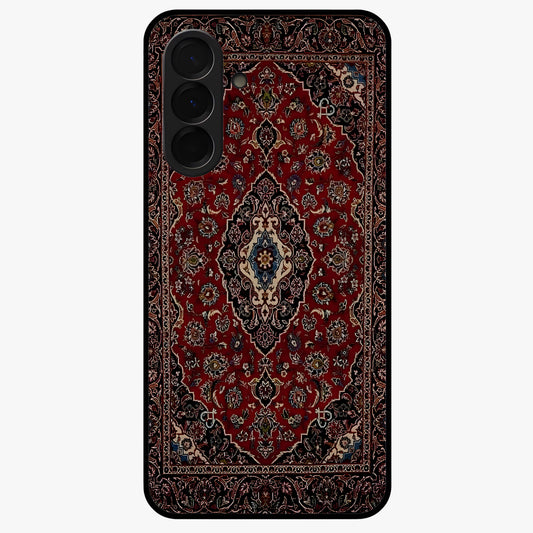 Heritage Carpet Royale Glass Case showing flat back view with ornate Persian carpet inspired pattern and glossy glass finish.
