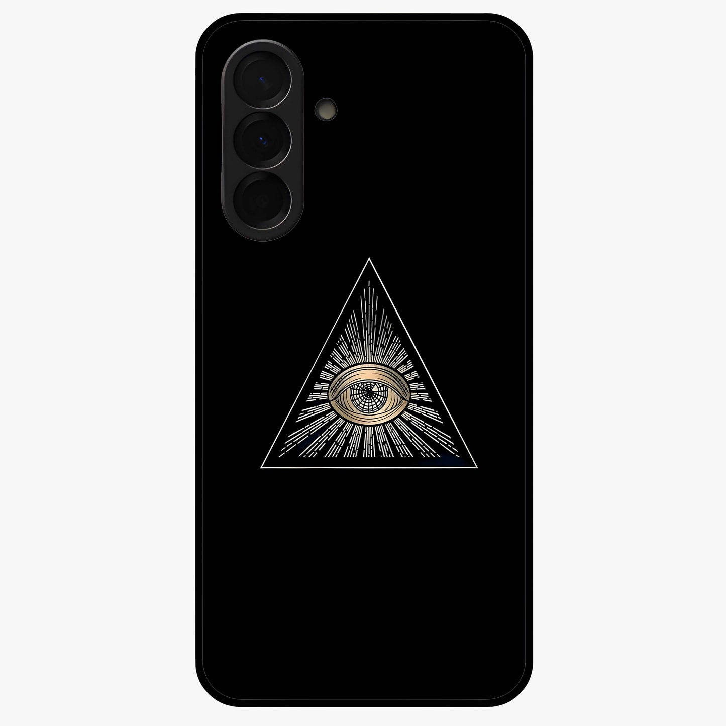 Illuminati Evil Glass Case showing flat back view with mysterious illuminati symbol artwork and glossy glass finish.