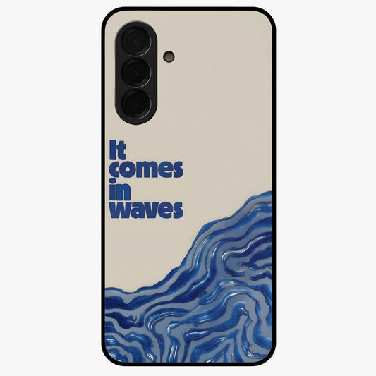 It Comes In Waves Quote Glass Case showing flat back view with inspirational wave themed quote artwork and glossy glass finish.