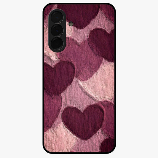 Layered Paper Hearts Glass Case showing flat back view with layered paper heart artwork and glossy glass finish.