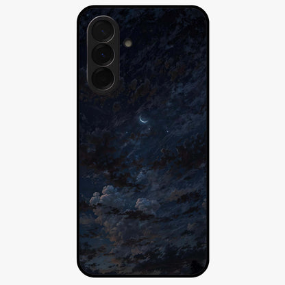 Lunar Veil Silence Glass Case showing flat back view with mystical moon veil artwork and glossy glass finish.