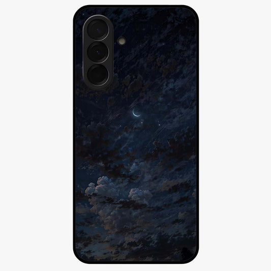 Lunar Veil Silence Glass Case showing flat back view with mystical moon veil artwork and glossy glass finish.