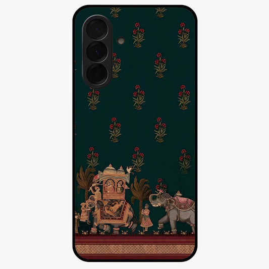 Macmerise Glass Case showing flat back view with stylish modern artwork and glossy glass finish.