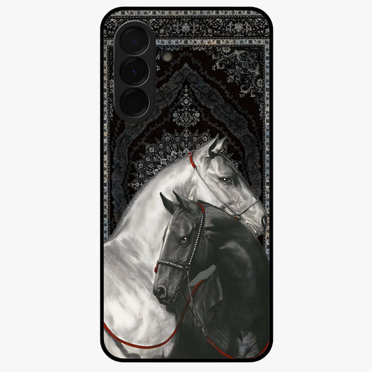 Majestic Ride Legacy Glass Case showing flat back view with powerful automotive inspired artwork and glossy glass finish.